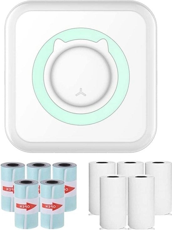 Stampante Portatile Senza Inchiostro per Foto con 10 Rotoli di Carta Termica per Android e IOS - Stampante Mini Senza Fili per Note Memo Pittura Artigianale (Blu)