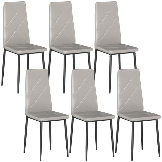 Set di 6 Sedie da Pranzo Moderne 41x50x97 cm con Schienale Alto in Finta Pelle e Acciaio Grigio