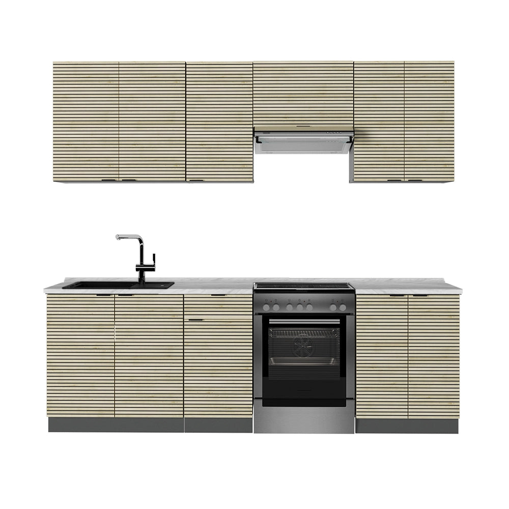 Cucina componibile Fame-Line Pannello in quercia/Antracite 240 cm, PL Marmo Vicco