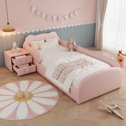 Letto Singolo Imbottito Bambini con Testiera Orso e Comodino ¨C Xylo ¨C Velluto Rosa 90x200