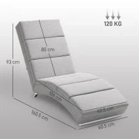 Chaise Longue Reclinabile con Schienale Alto, Imbottitura Spessa e Gambe in Metallo, Grigio Chiaro