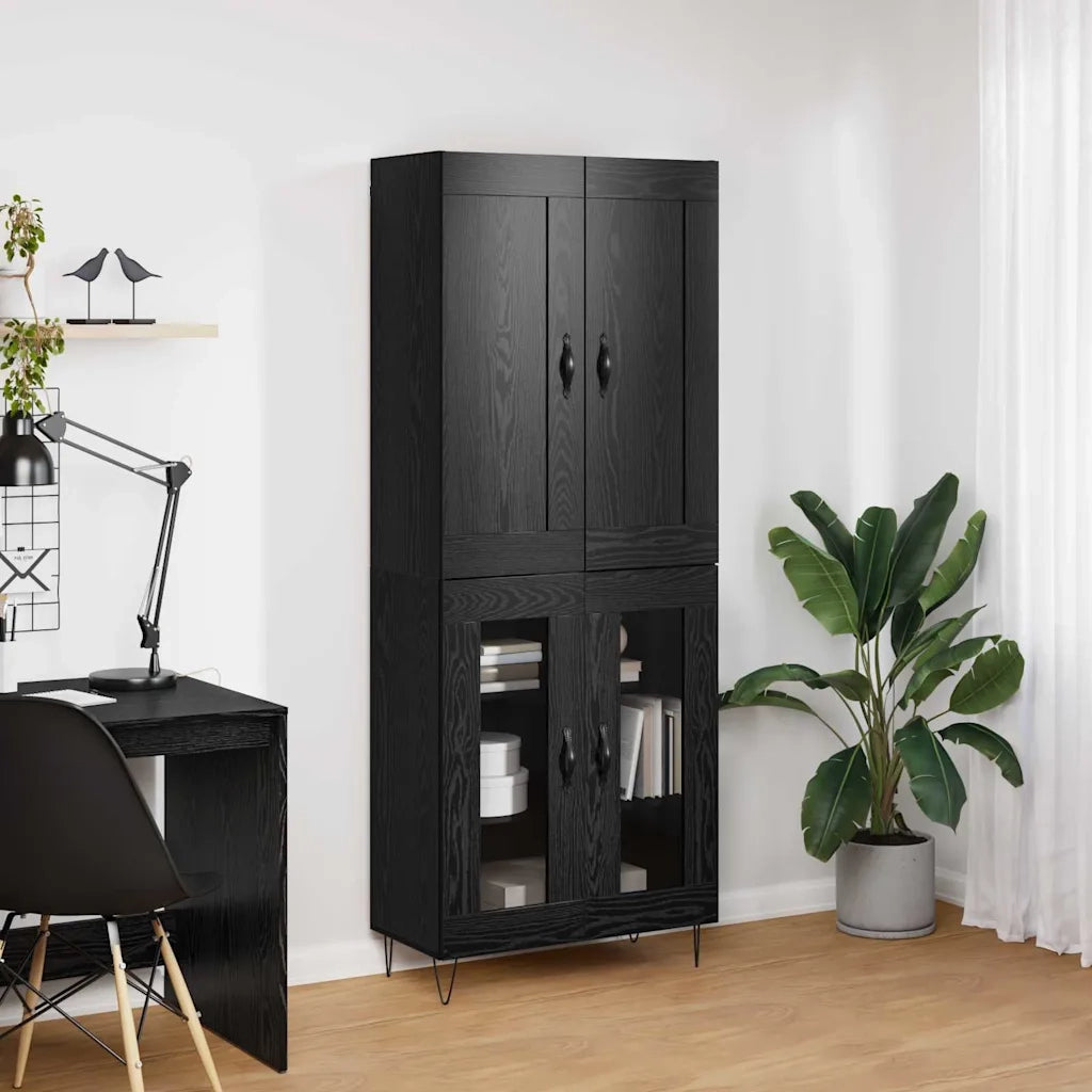 Credenza | Madia | Buffet da pranzo | Armadio da pranzo Rovere Nero 69,5 x 34 x 180 cm Legno multistrato