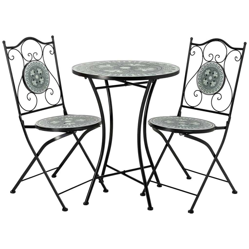 Set tavolo e 2 sedie in metallo, 60x60x75h cm, 38x46x90h cm