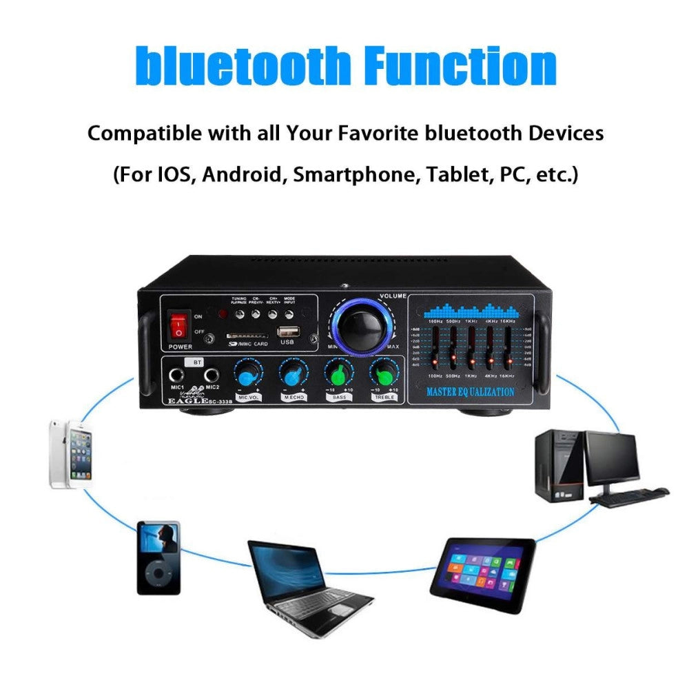 Trade Shop - Amplificatore Audio 2x70w Funzione Karaoke Fm/bluetoothmp3/usb/bluetooth Q-gf289 -