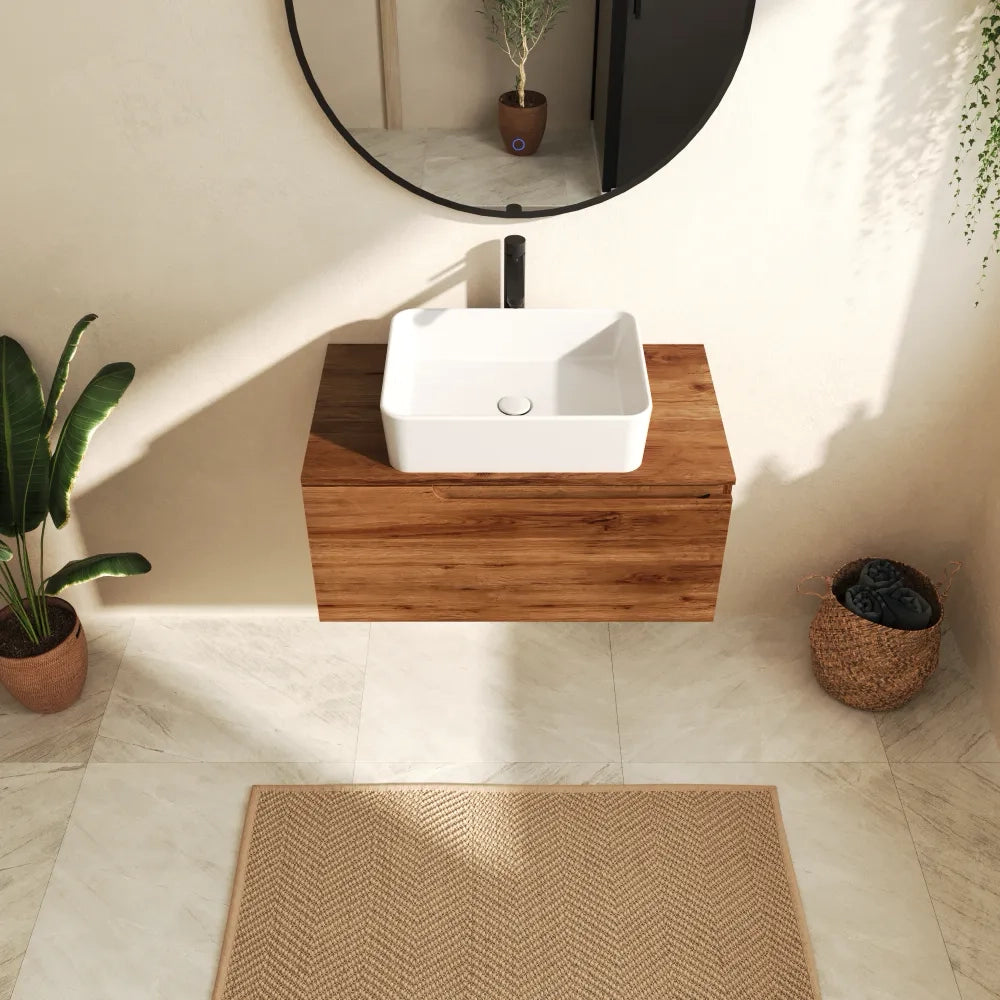 Mobile bagno sospeso 60 cm un cassetto rovere scuro con top | Berg