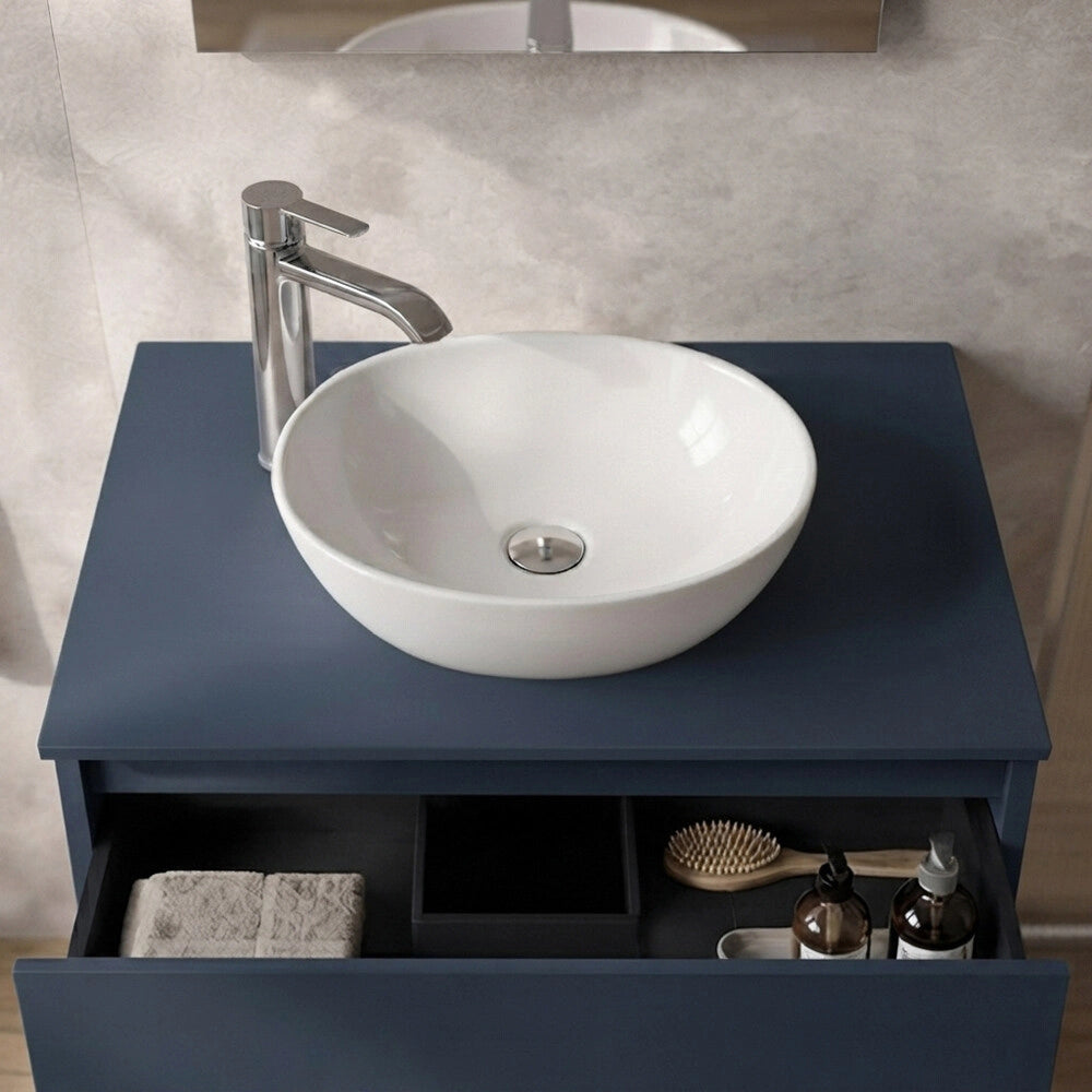 Mobile bagno sospeso 80 cm blu portalavabo due cassetti Tierra
