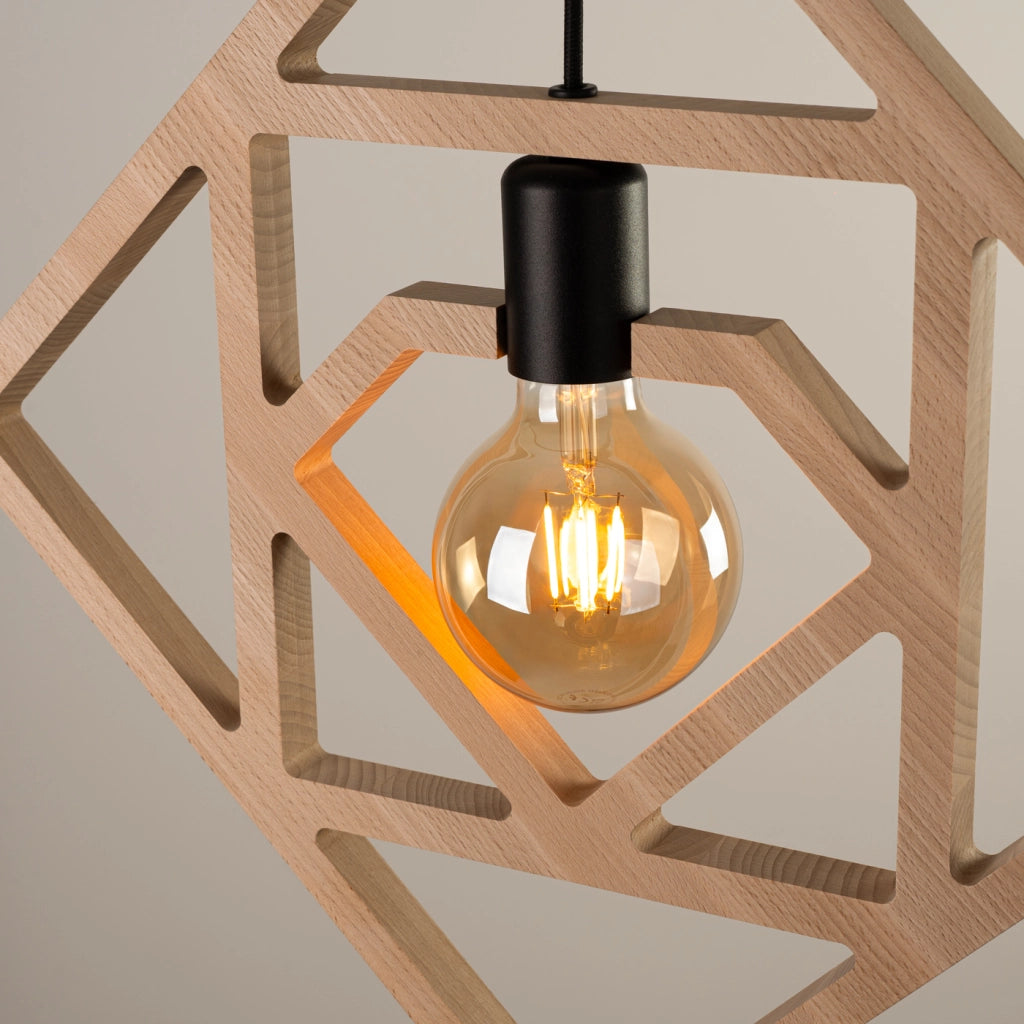 Lampada da terra geometrica in legno CARO E27 15W Legno naturale Nero