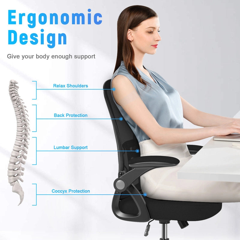 Sedia da ufficio ergonomica HAMLODY - con rotelle - Schienale regolabile con supporto lombare - Altezza regolabile - Nera