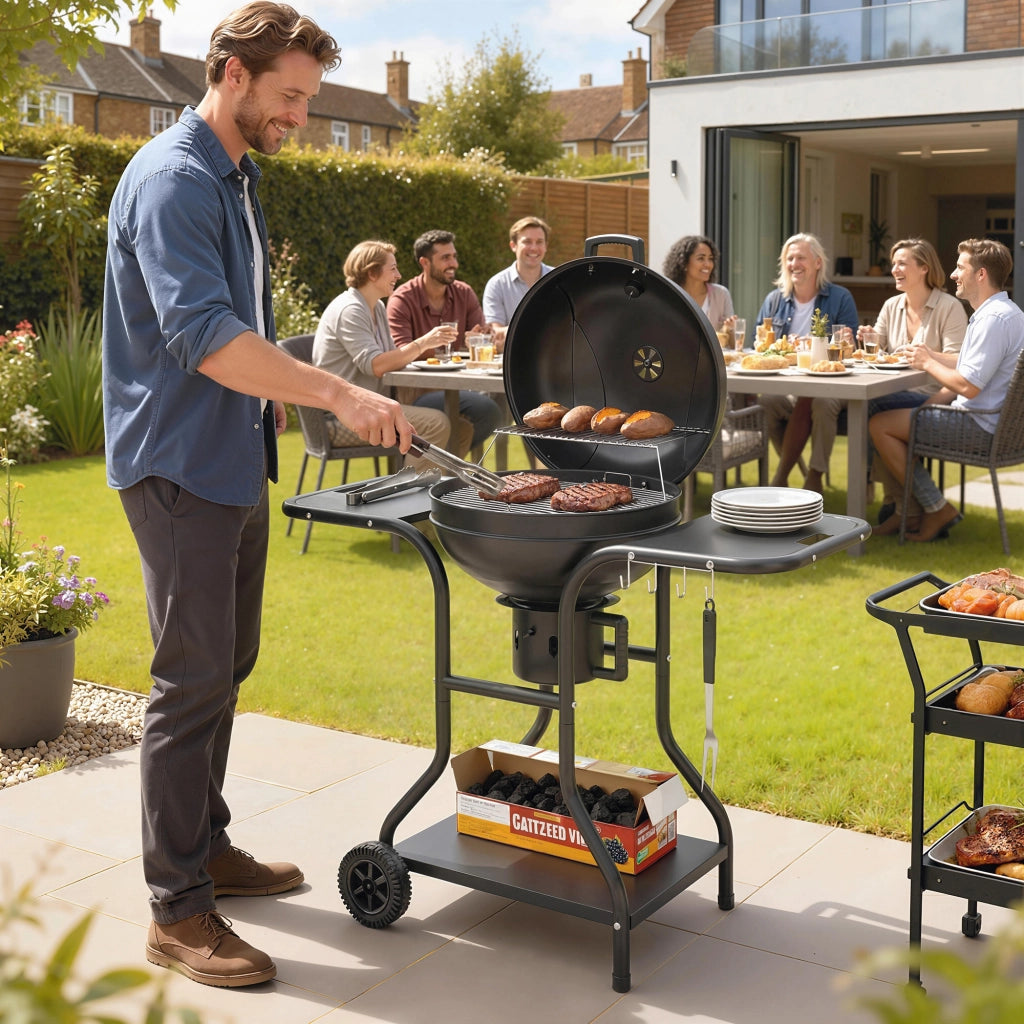 Barbecue a Carbonella Rotondo con Coperchio ¨C zephmum ¨C Nero, Acciaio, 129x63.5x106.5 cm