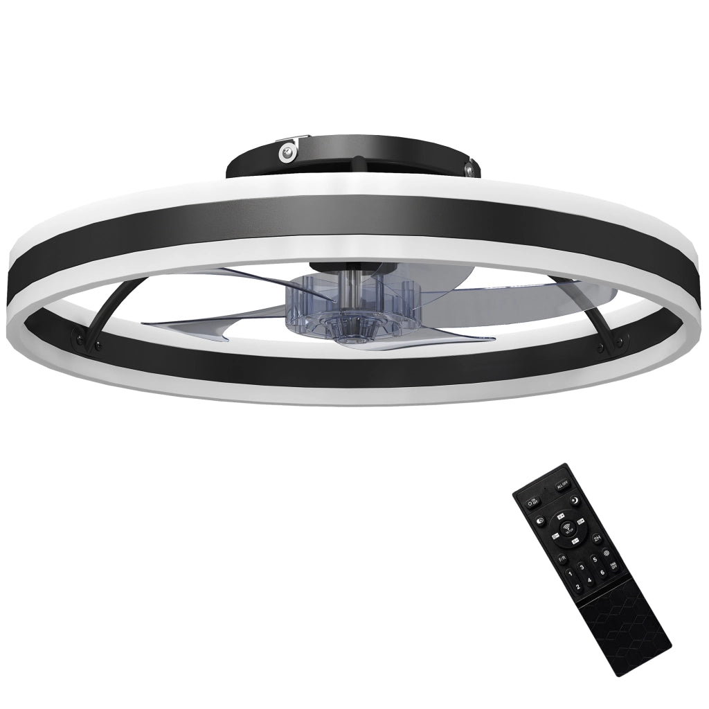 Ventilatore a Soffitto con Luce LED 6 Velocit¨¤ Motore Reversibile Telecomando 45W ¨C zephmum ¨C Nero ?50x13,5 cm