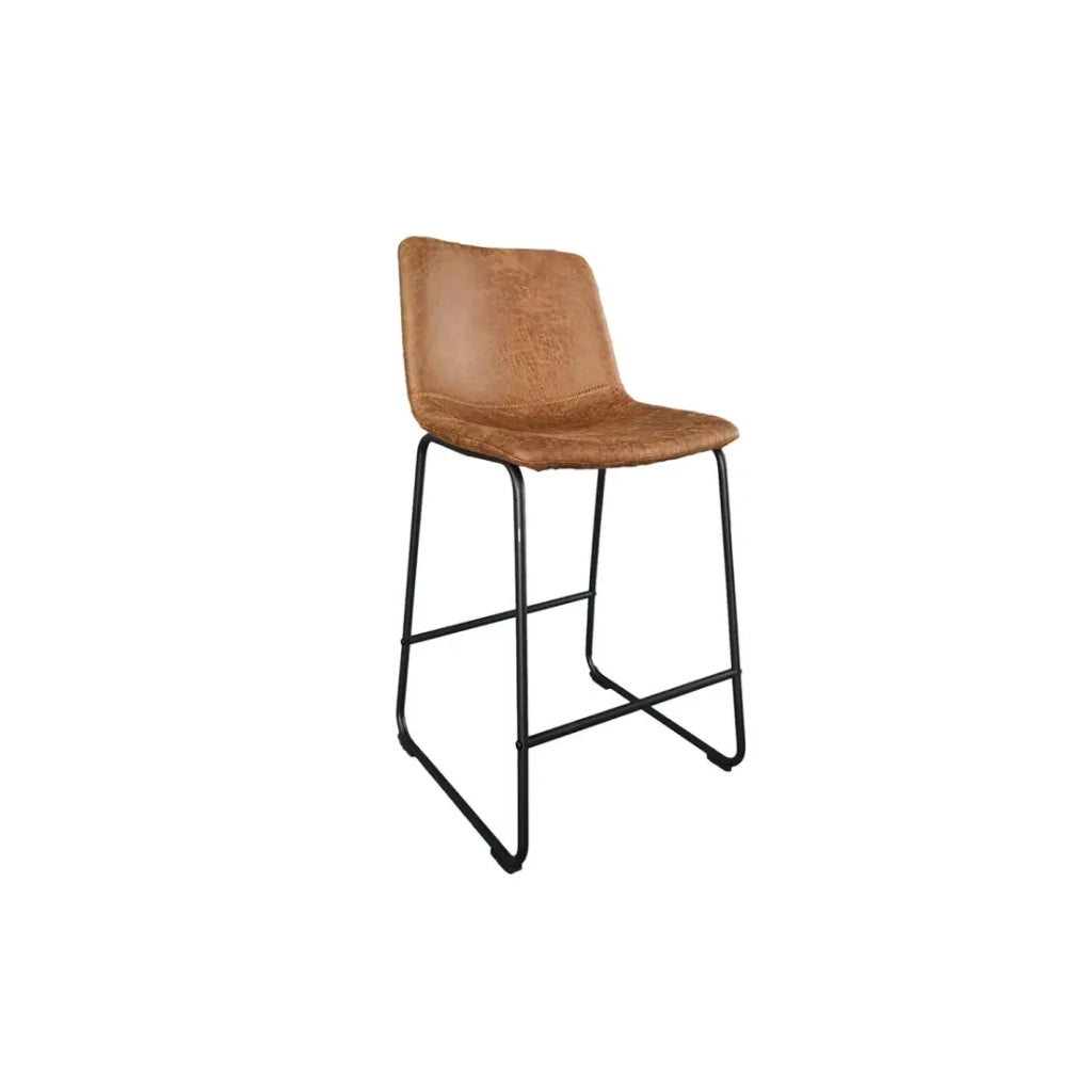 Sedia da bancone MANCO - PU cognac - Piedi in metallo - Altezza 93 cm - Stile vintage