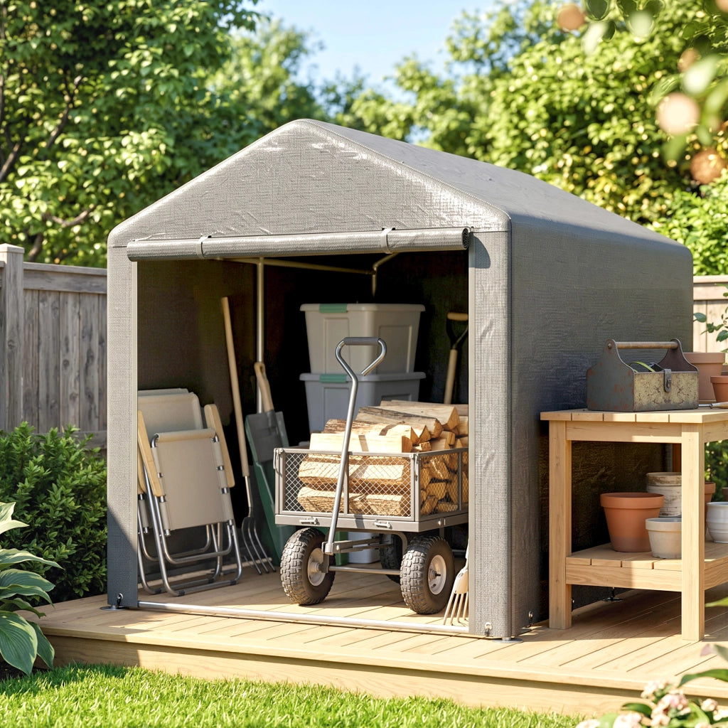 Capanno Porta Attrezzi e Tenda Garage per Bici e Moto con Copertura Anti-UV, 1.6x2m, Grigio Chiaro