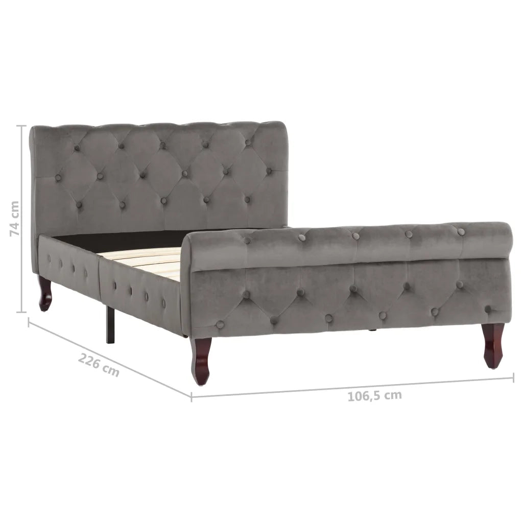 Letto singolo | Letto per adulti | Giroletto Grigio in Velluto 100x200 cm