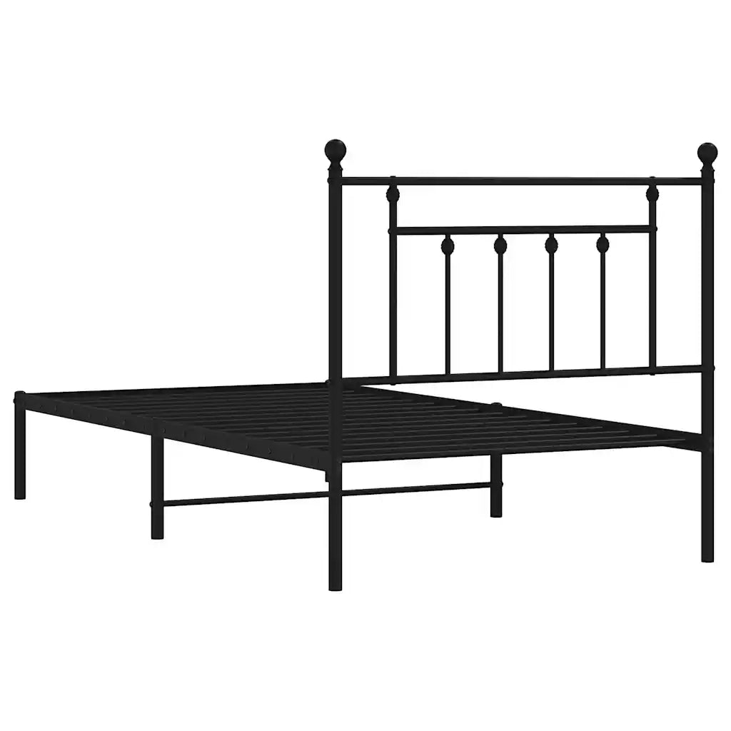 Letto singolo | Letto per adulti | Giroletto con Testiera in Metallo Nero 100x190 cm