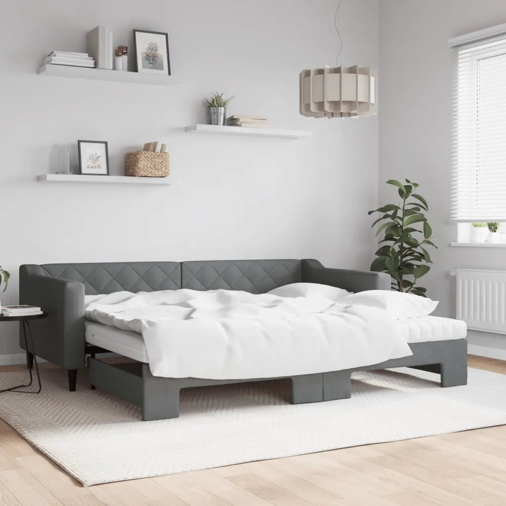 Divano Letto Estraibile Materassi Grigio Scuro 90x200cm Tessuto 3197445
