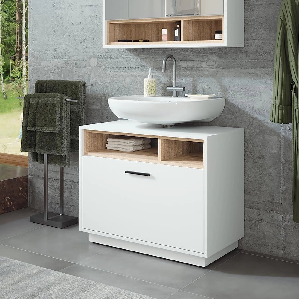 Mobiletto Beatrice, Bianco/Sonoma, 80 x 64 cm con cassetto