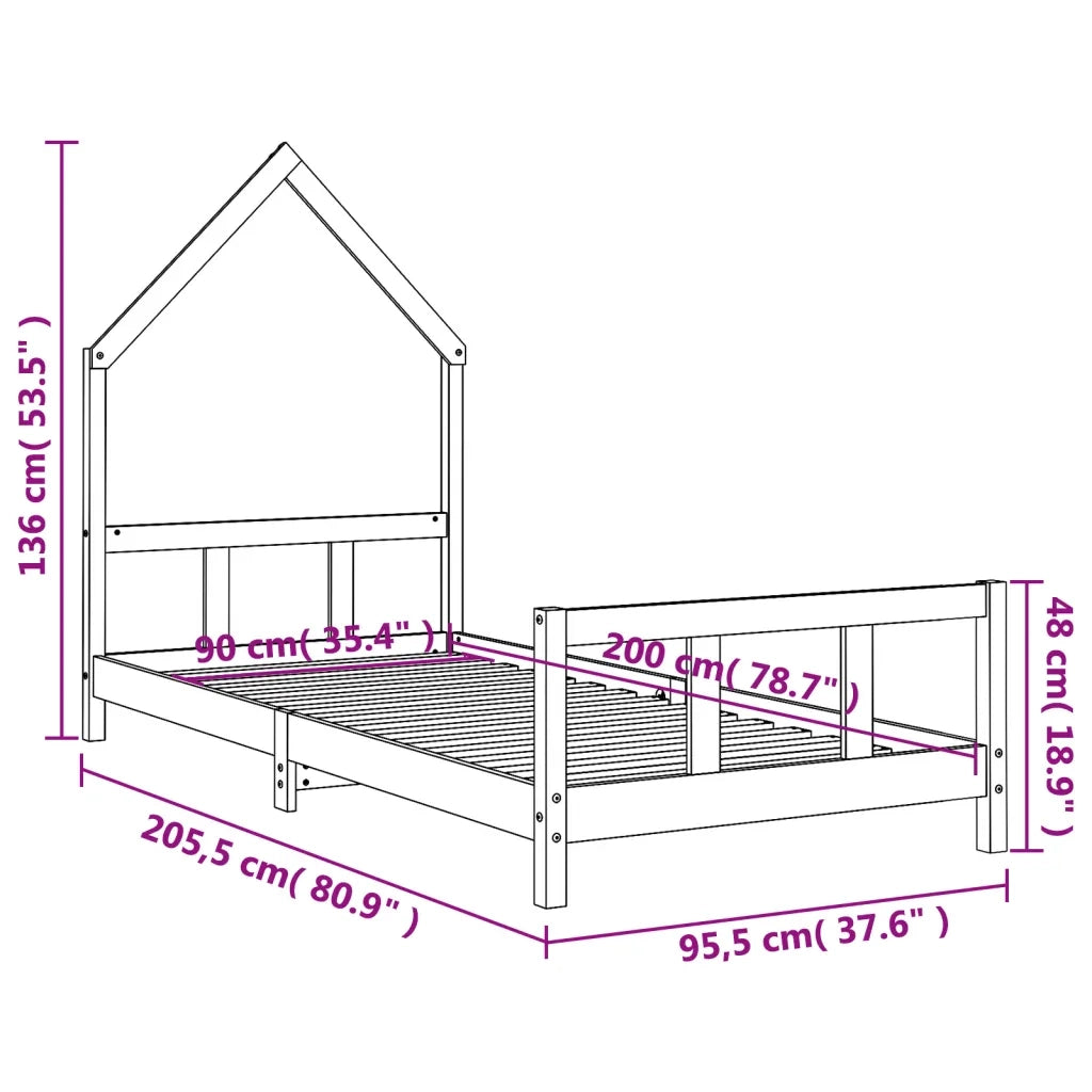 Giroletto per Bambini Bianco 90x200cm in Legno Massello di Pino