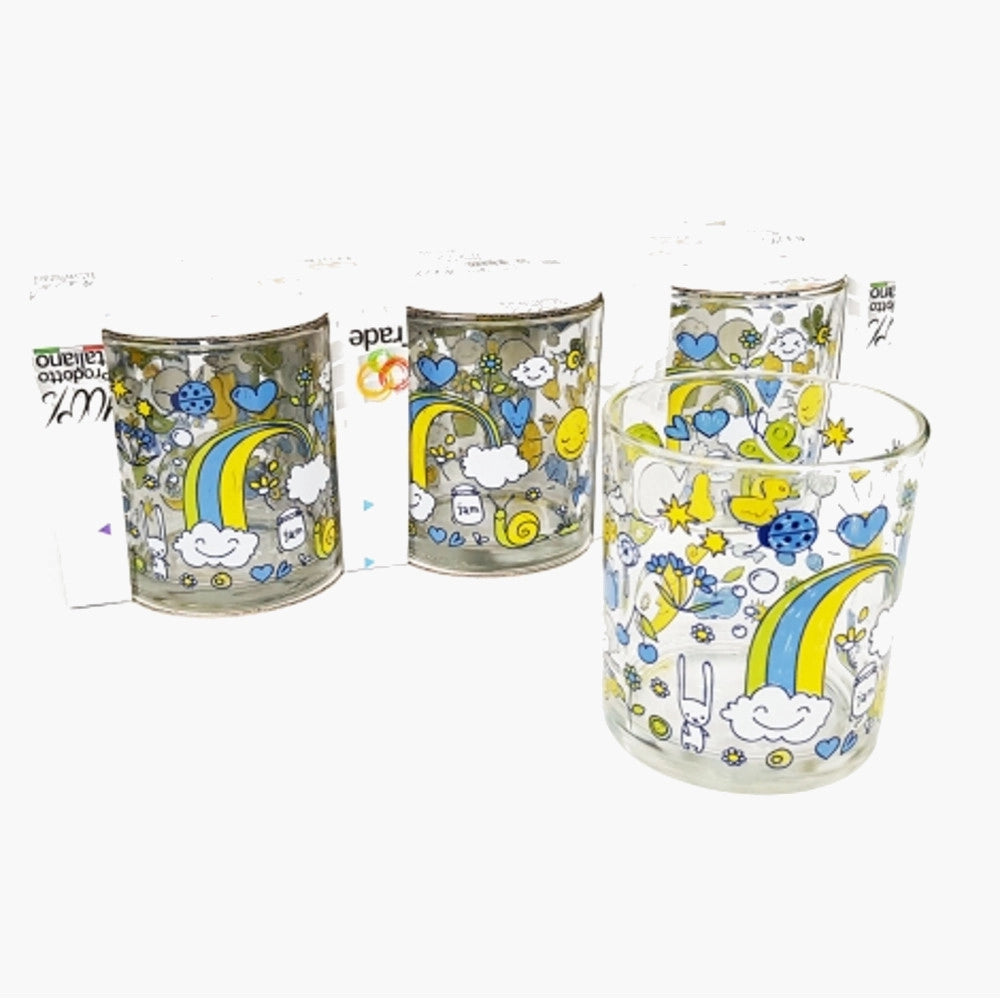 Trade Shop - 6 Bicchieri Colorati Sole Luna Arcobaleno In Vetro Strisce Da Tavola Made Italy -