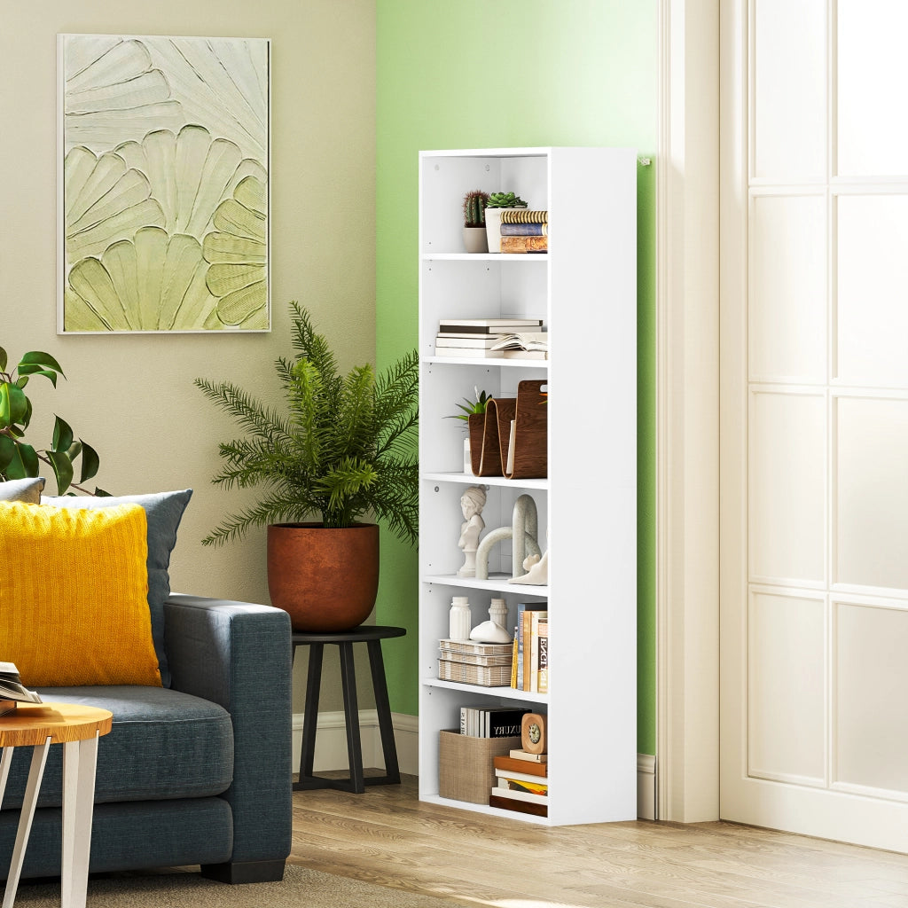 Libreria 6 livelli con ripiani regolabili ¨C zephmum ¨C bianco 60x24x158.5 cm
