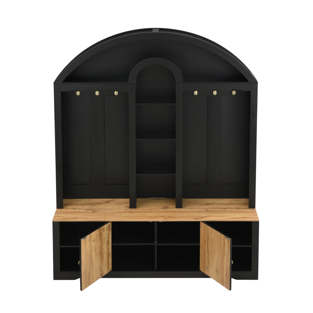 Garderoba da ingresso ad arco con ante; ripiani aperti e ganci; 150x40x195 cm; nero in MDF
