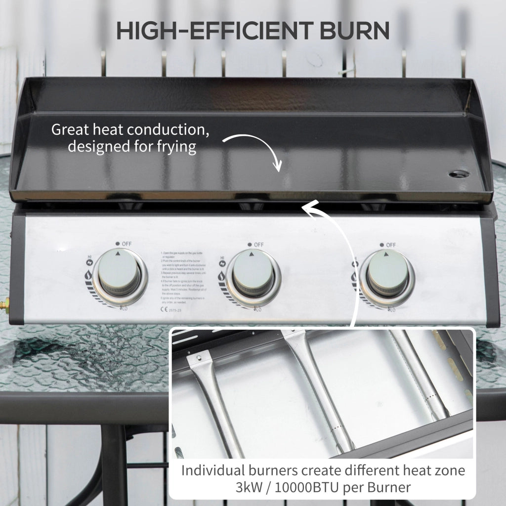 Piastra di Cottura a Gas GPL 60,5x48,5x21 cm da Tavolo con 3 Bruciatori da 3kW Nero