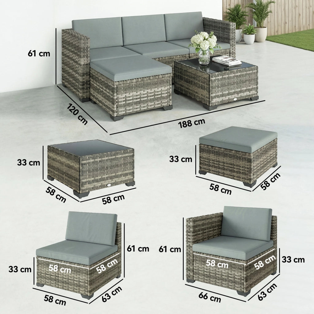 Set Giardino Rattan 5 Pezzi con Cuscini ¨C Zephmum ¨C Grigio