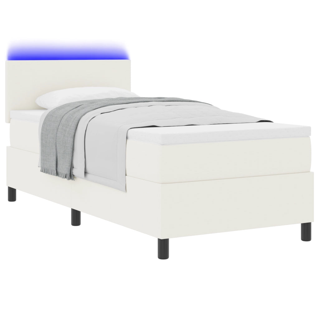 Letto Box Spring con Materasso e LED Crema 100x200 cm in Tessuto Corduroy