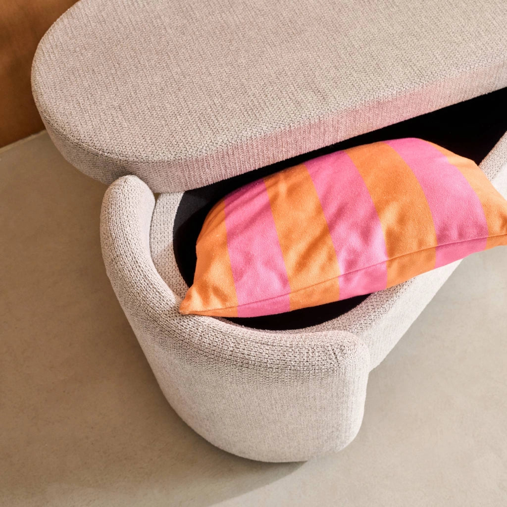 Panca contenitore, fondo letto contemporaneo in tessuto, grigio chiaro