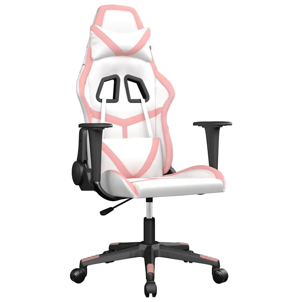 Sedia da Gaming Massaggiante Bianco e Rosa in Similpelle