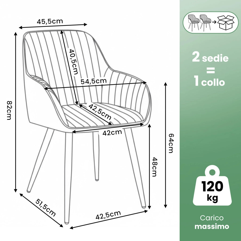 Set di 2 Sedie in velluto con cuciture verticali FLORENCE Verde Bottiglia gambe nere