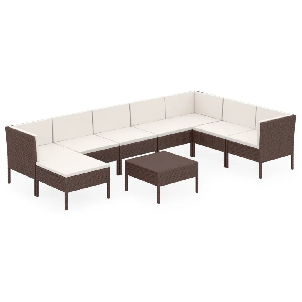 Set Divani da Giardino 9 pz con Cuscini in Polyrattan Marrone 3094423