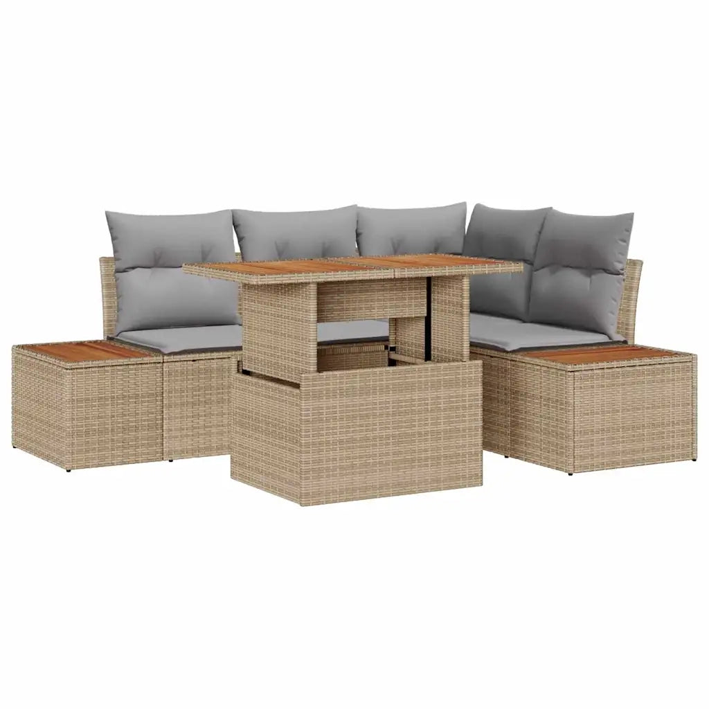 Set Divano da Giardino 5 pcs Beige Poly Rattan