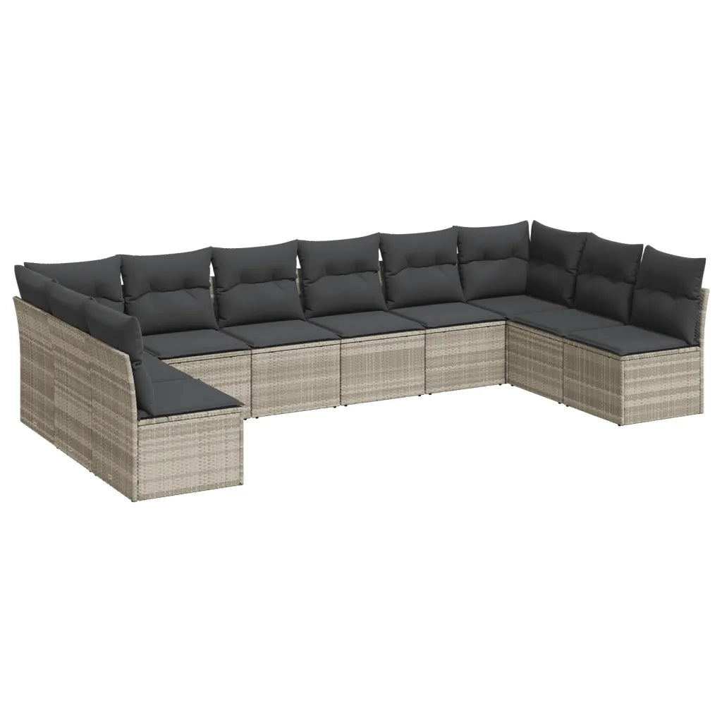 Set Divano Giardino 10 pz con Cuscini Grigio Chiaro Polyrattan 3218092