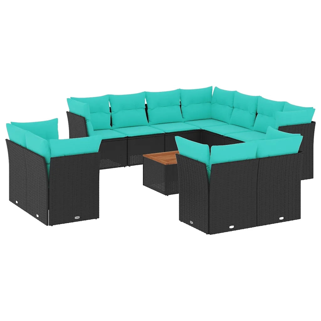 Set Divani da Giardino 12pz con Cuscini Nero in Polyrattan