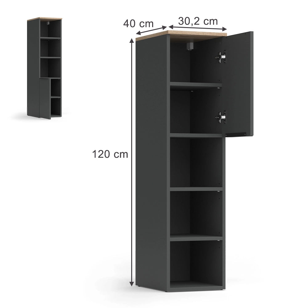 Vicco Armadio universale Antracite/Sonoma 30.2 x 120 cm con una porta
