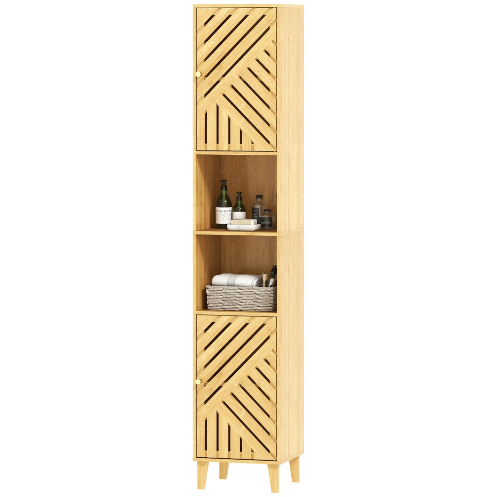 Mobile Colonna Bagno con 2 Armadietti e 2 Ripiani con Scaffale Regolabile. in Bamb¨´ e Truciolato. 32x30x170 cm