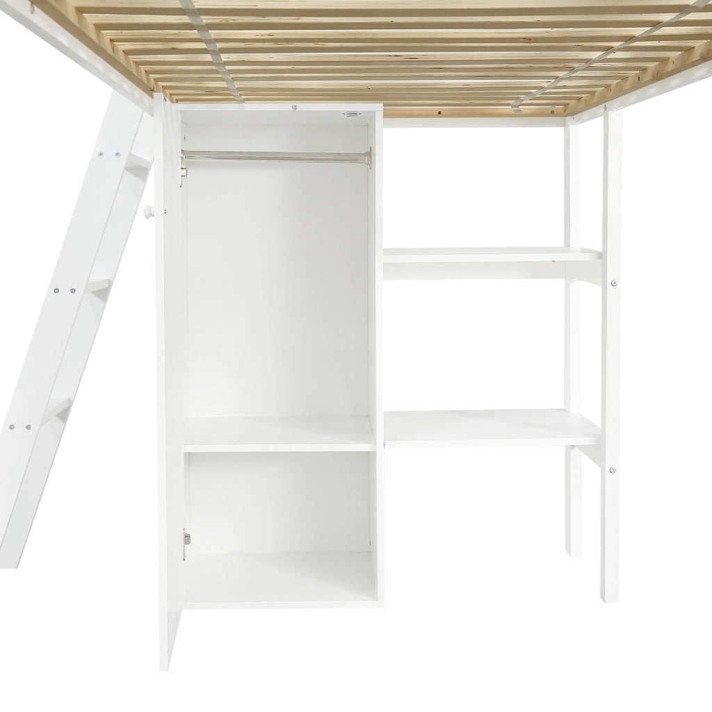 DESMIU Letto a soppalco per bambini 1 posto con scivolo, armadio e vano contenitore 90 × 200 cm, senza materasso