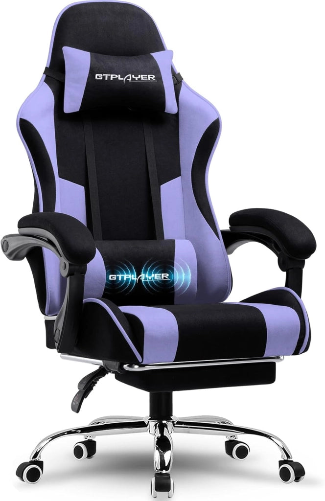 Sedia da gioco, sedia da ufficio, sedia ergonomica, sedia da gioco, con supporto per massaggi, sedie task con poggiapiedi e poggiatesta, tessuto viola
