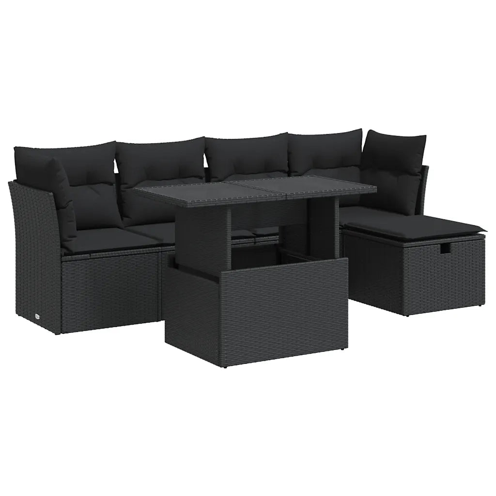 Set Divano da Giardino 6 pz con Cuscini Nero in Polyrattan 3326136