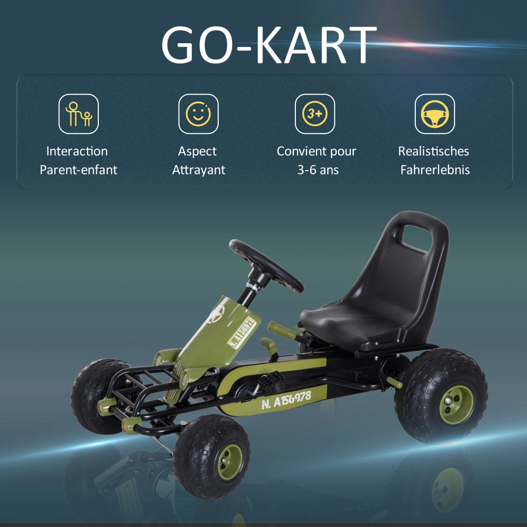 Go Kart Tretauto per Bambini 3-6 Anni con Freno a Mano e Sede Regolabile ¨C Zephmum ¨C Verde 99x65x56cm