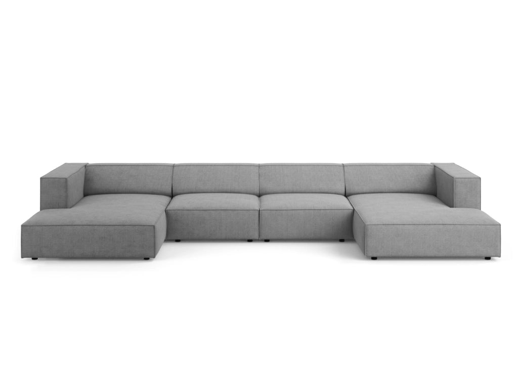 Cosmopolitan Design - Divano panoramico "Arendal" 6 posti in ciniglia con effetto a coste grigio scuro 