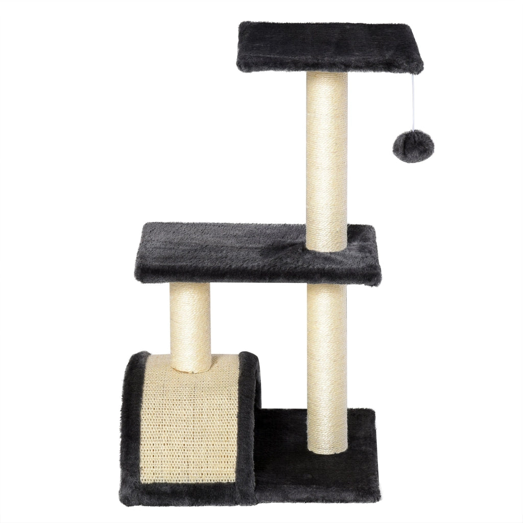 Albero Tiragraffi per Gatti 3 Livelli 40x35x72 cm Piattaforme Arco e Palline in Sisal e Peluche Grigio