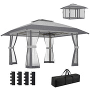 Tenda da Giardino Pieghevole 4x4 m Grigio ¨C Minimal ¨C Con Doppio Tetto e 4 Pareti a Rete
