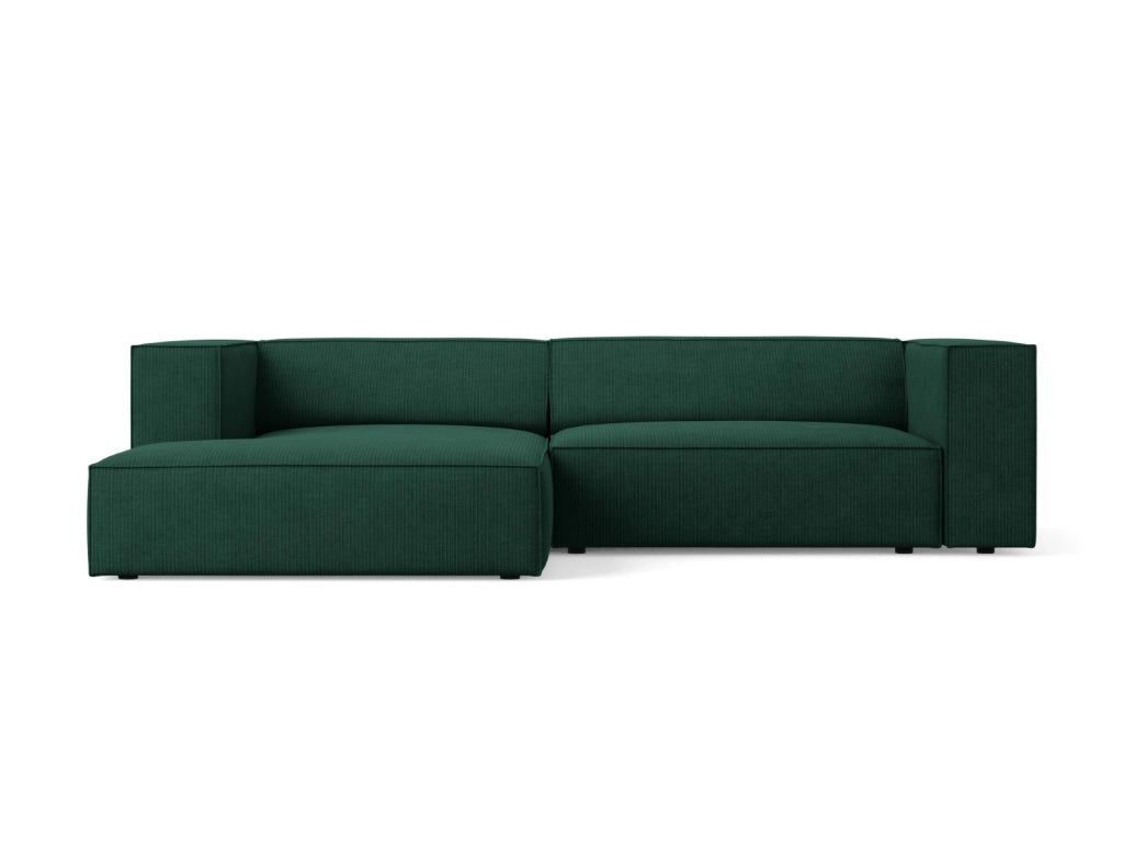 Cosmopolitan Design - Divano angolare sinistro "Arendal" 3 posti in ciniglia con effetto a coste verde bottiglia 