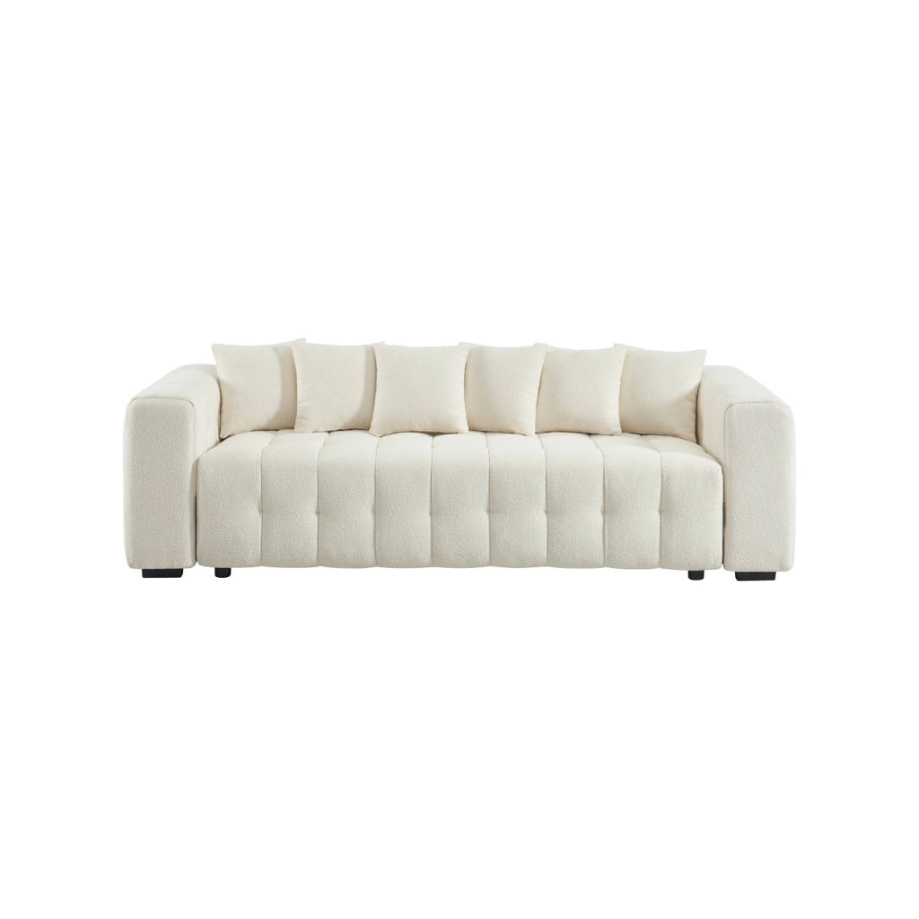 Divano letto in bouclé compresso testurizzato con contenitore, bianco