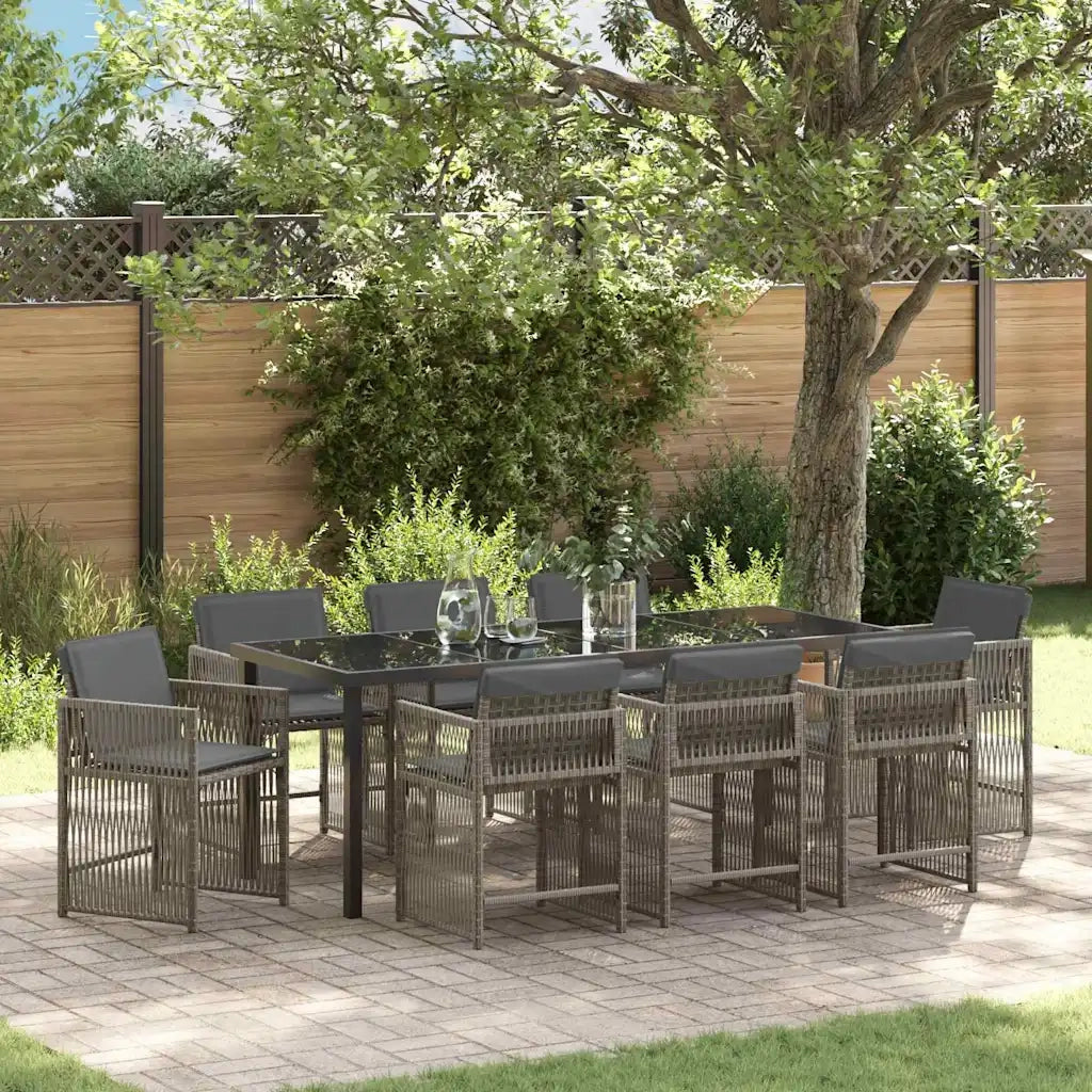 Set da Pranzo per Giardino 9 pcs Grigio polyrattan 3380780