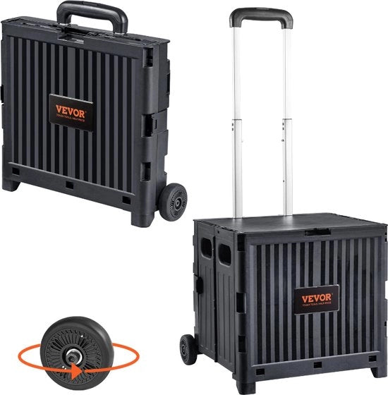 Carrello Opvougbile con Ruote - Capacità di Carico 29,9 kg - Nero - Sostenibile e Estremamente Resistente