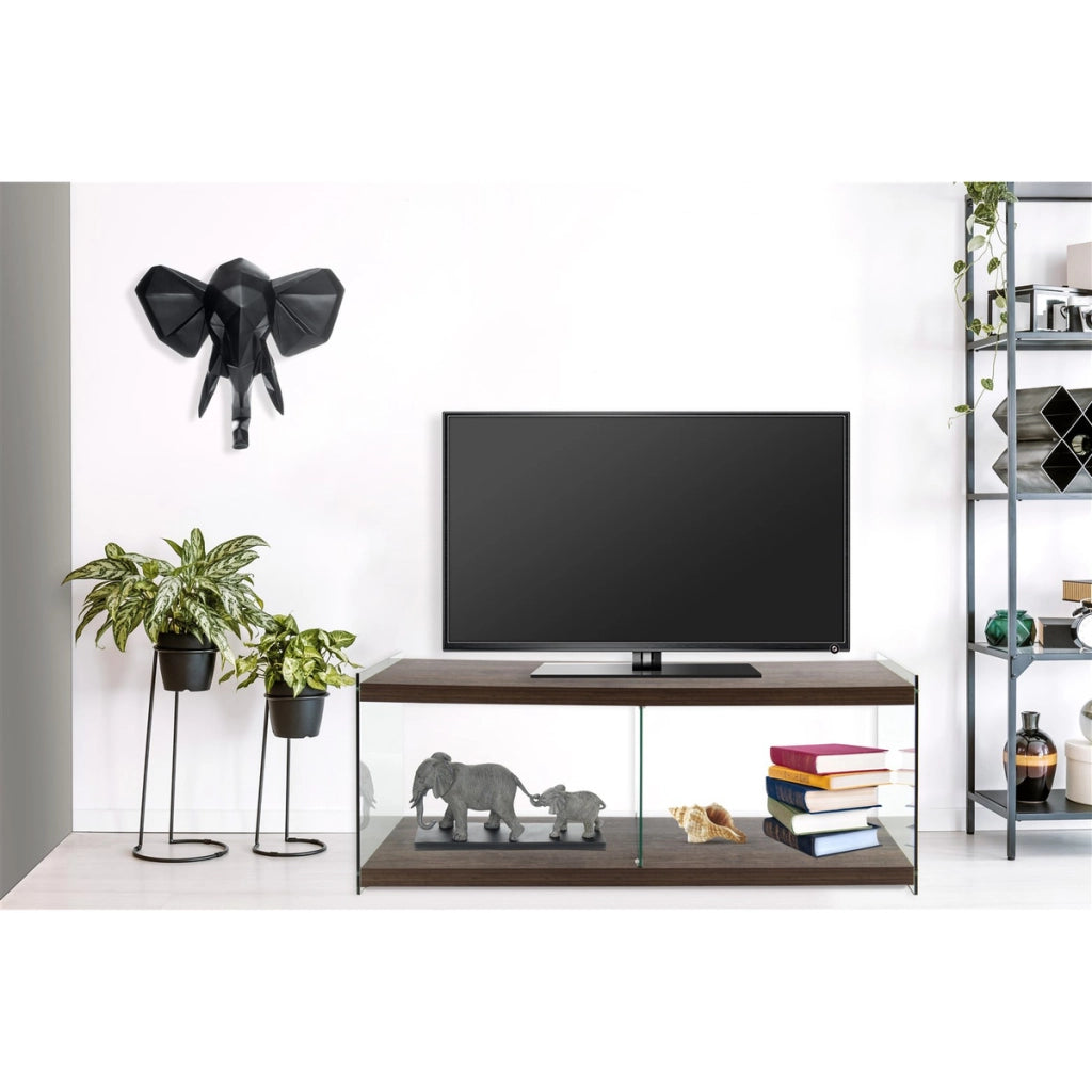 Mobile Porta TV Elementary in Vetro Temperato e Legno Marrone