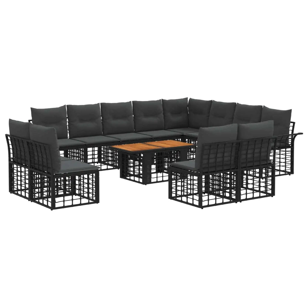 Set Divano da Giardino 13 pz Nero e Grigio scuro polyrattan 3438027