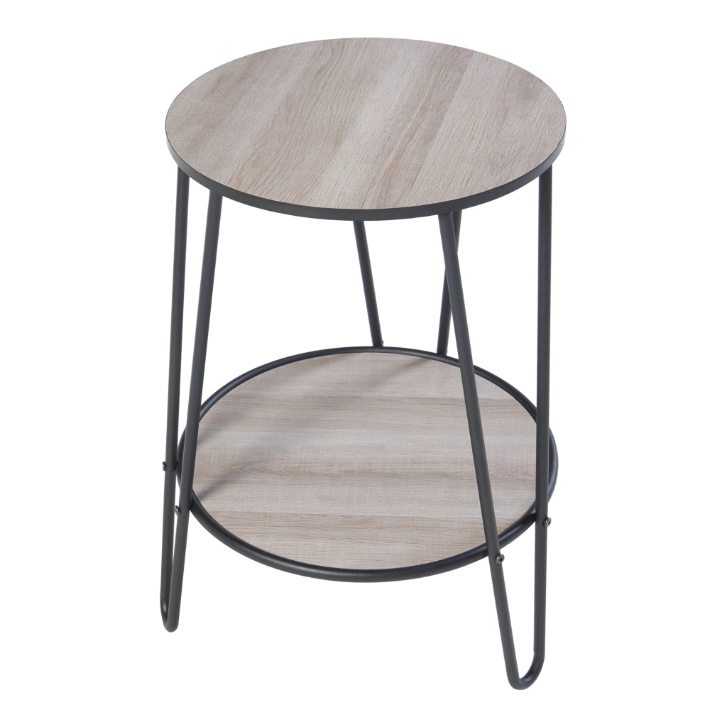 Tavolino da Divano Ylöjärvi con 2 Piani Rotondi - Effetto Rovere / Nero [en.casa]